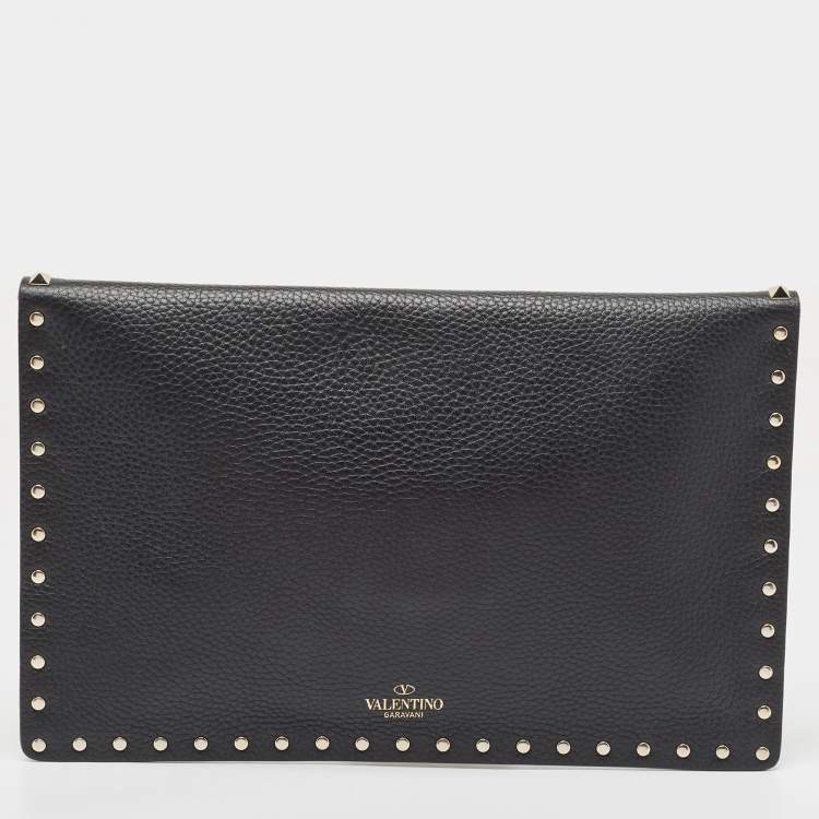 Pre Owned Valentino Black Leather Rockstud Envelope Pouch