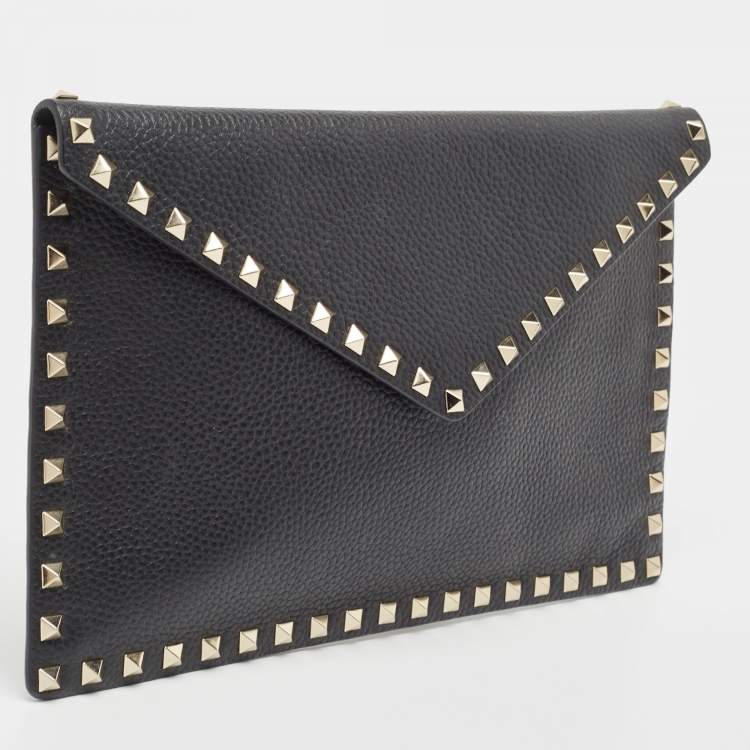 Pre Owned Valentino Black Leather Rockstud Envelope Pouch
