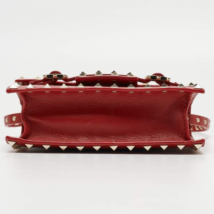 Pre Owned Valentino Red Leather Rockstud Buckled Crossbody Bag