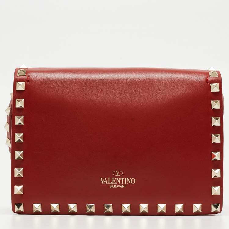 Pre Owned Valentino Red Leather Rockstud Buckled Crossbody Bag