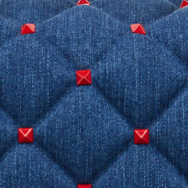 Pre Owned Valentino Blue/Red Denim and Leather Candystud Top Handle Bag