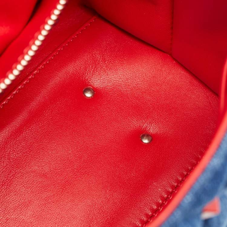 Pre Owned Valentino Blue/Red Denim and Leather Candystud Top Handle Bag
