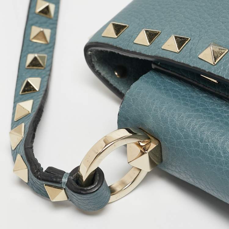 Pre Owned Valentino Blue Leather Rockstud Flip Lock Flap Messenger Bag