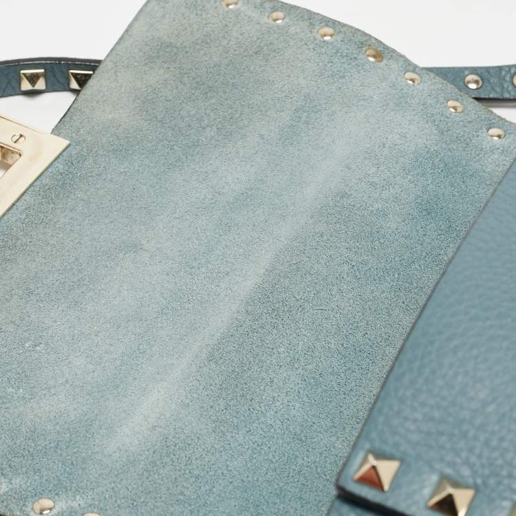 Pre Owned Valentino Blue Leather Rockstud Flip Lock Flap Messenger Bag