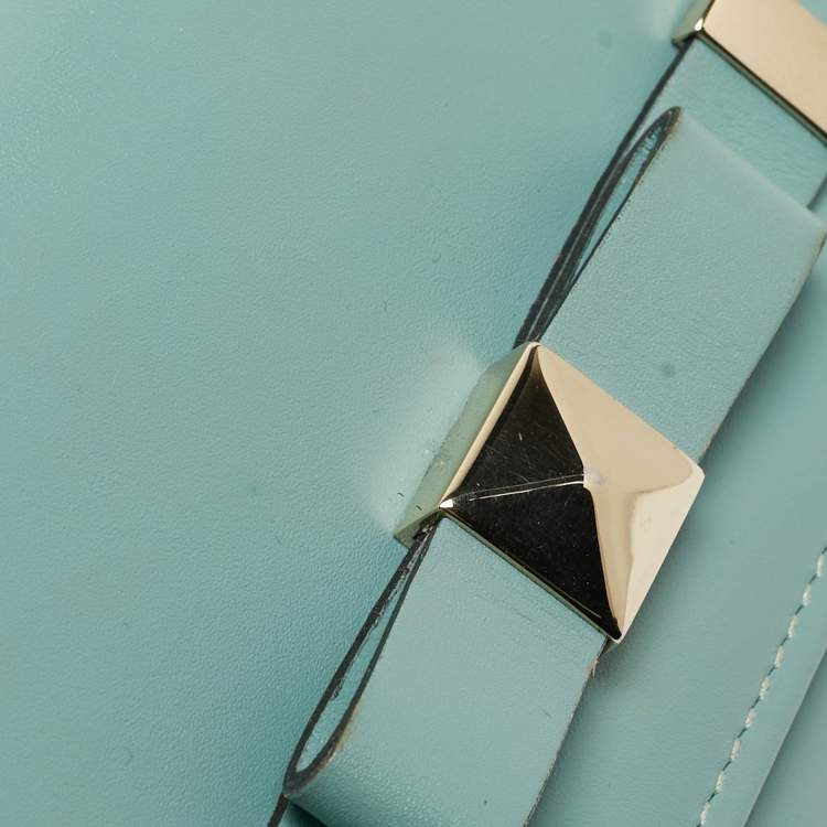 Pre Owned Valentino Light Blue Leather Roman Stud Flap Continental Wallet