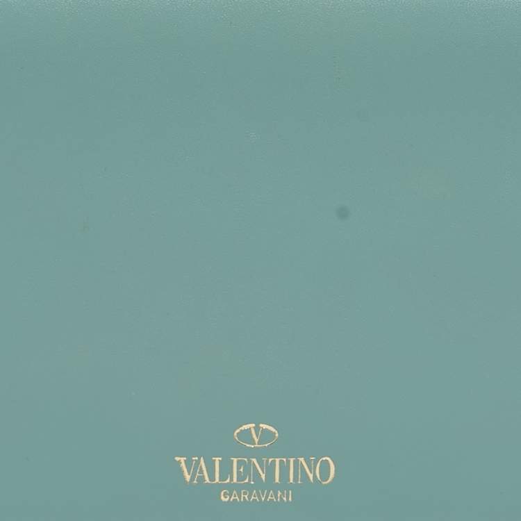 Pre Owned Valentino Light Blue Leather Roman Stud Flap Continental Wallet