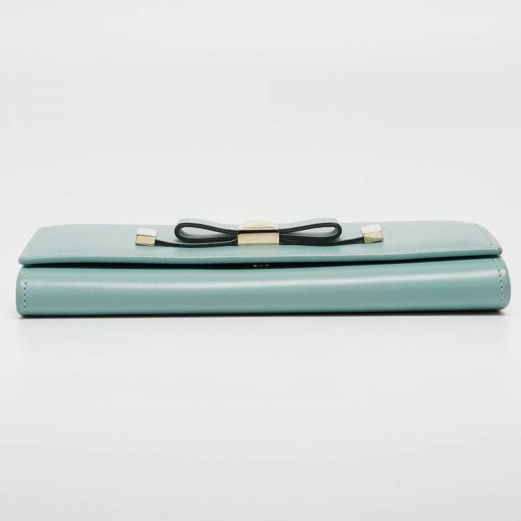 Pre Owned Valentino Light Blue Leather Roman Stud Flap Continental Wallet
