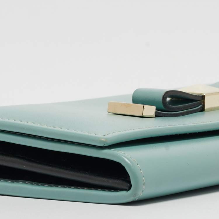 Pre Owned Valentino Light Blue Leather Roman Stud Flap Continental Wallet