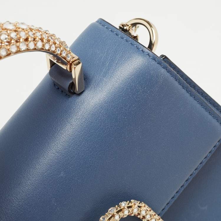 Pre Owned Valentino Light Blue Leather Small Jewel Embellished VSling Top Handle Bag
