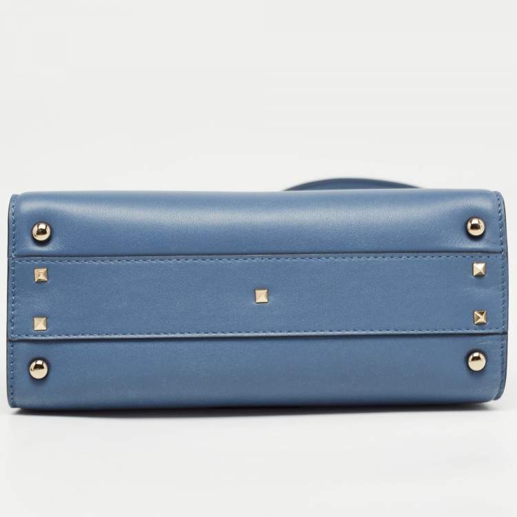 Pre Owned Valentino Light Blue Leather Small Jewel Embellished VSling Top Handle Bag