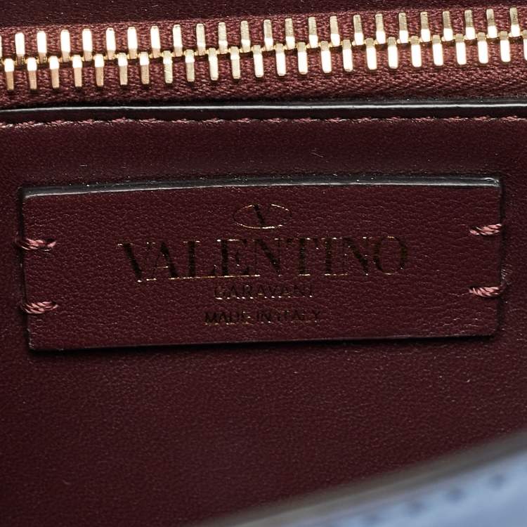 Pre Owned Valentino Light Blue Leather Small Jewel Embellished VSling Top Handle Bag