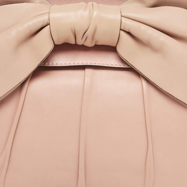 Pre Owned Valentino Light Pink/Beige Leather Aphrodite Bow Top Handle Bag