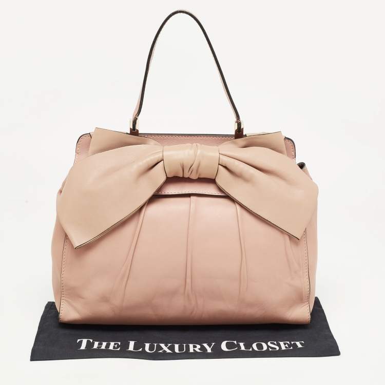 Pre Owned Valentino Light Pink/Beige Leather Aphrodite Bow Top Handle Bag