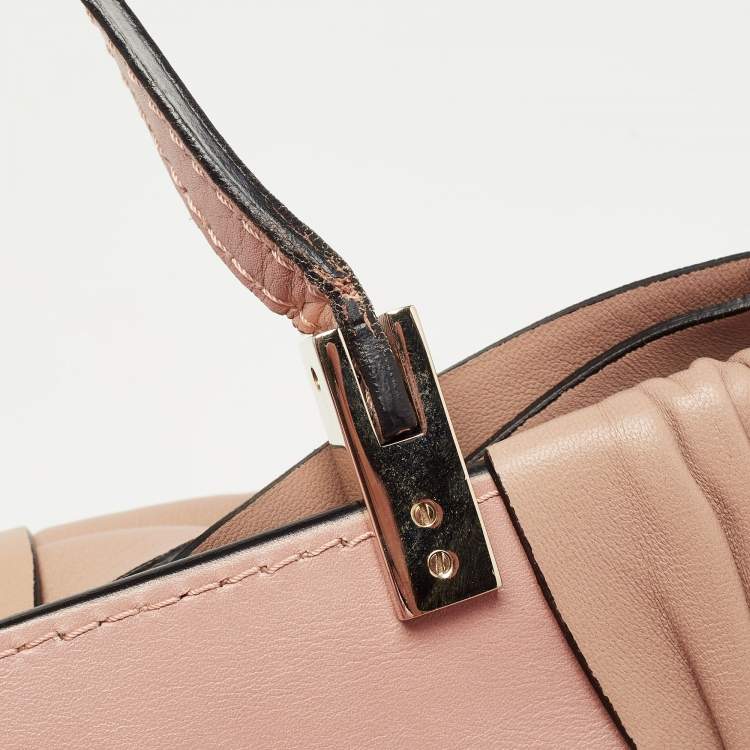 Pre Owned Valentino Light Pink/Beige Leather Aphrodite Bow Top Handle Bag