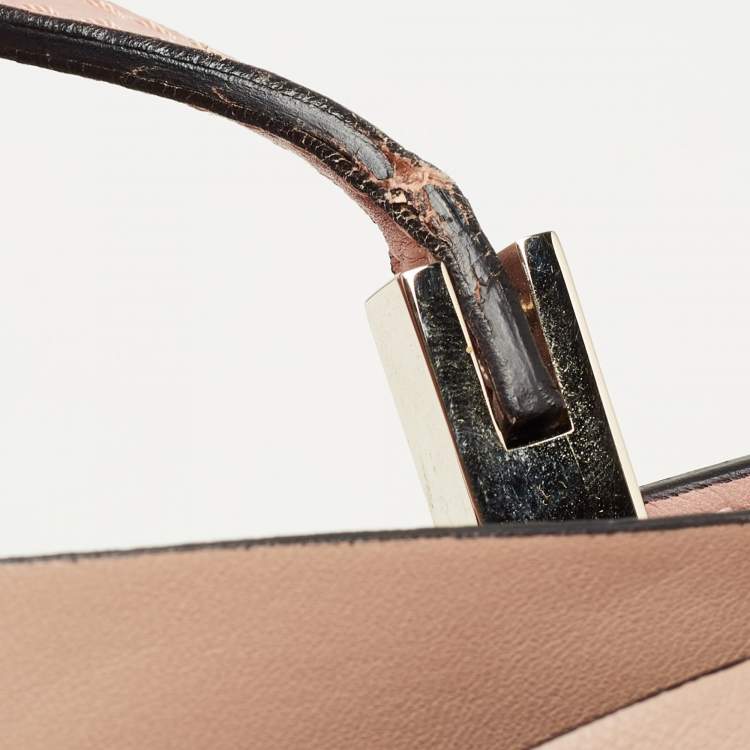 Pre Owned Valentino Light Pink/Beige Leather Aphrodite Bow Top Handle Bag