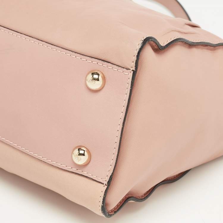 Pre Owned Valentino Light Pink/Beige Leather Aphrodite Bow Top Handle Bag
