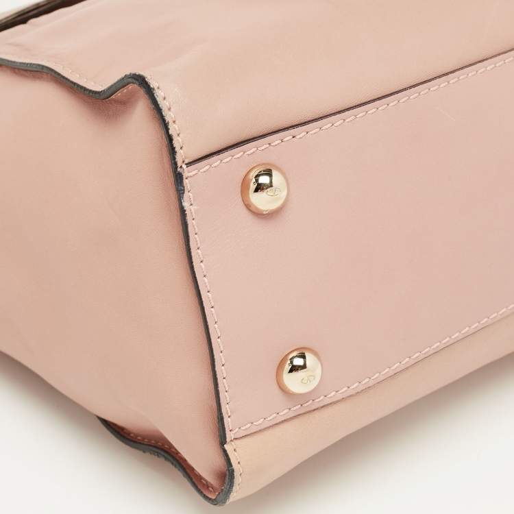 Pre Owned Valentino Light Pink/Beige Leather Aphrodite Bow Top Handle Bag