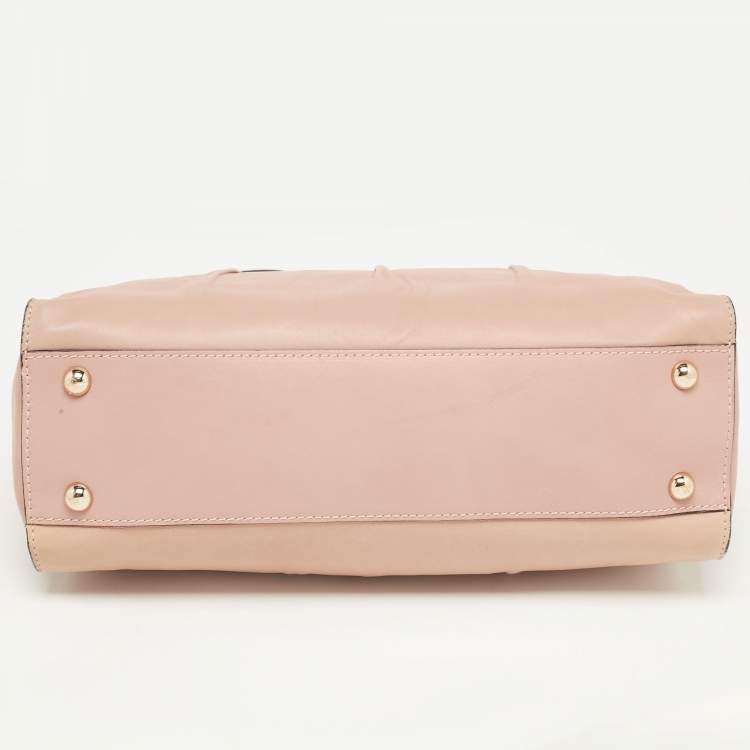 Pre Owned Valentino Light Pink/Beige Leather Aphrodite Bow Top Handle Bag