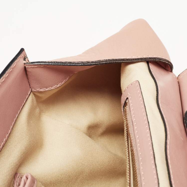 Pre Owned Valentino Light Pink/Beige Leather Aphrodite Bow Top Handle Bag