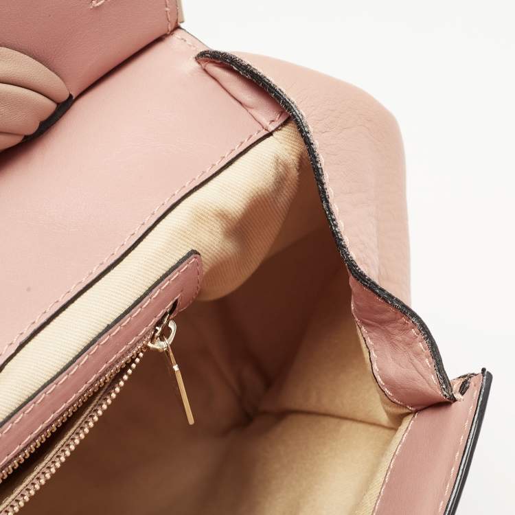 Pre Owned Valentino Light Pink/Beige Leather Aphrodite Bow Top Handle Bag