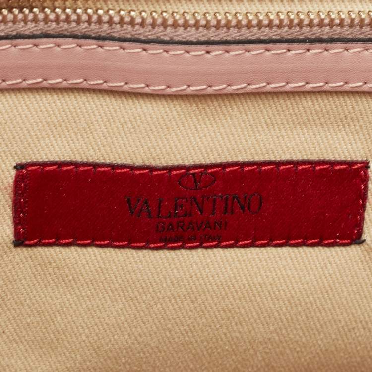 Pre Owned Valentino Light Pink/Beige Leather Aphrodite Bow Top Handle Bag