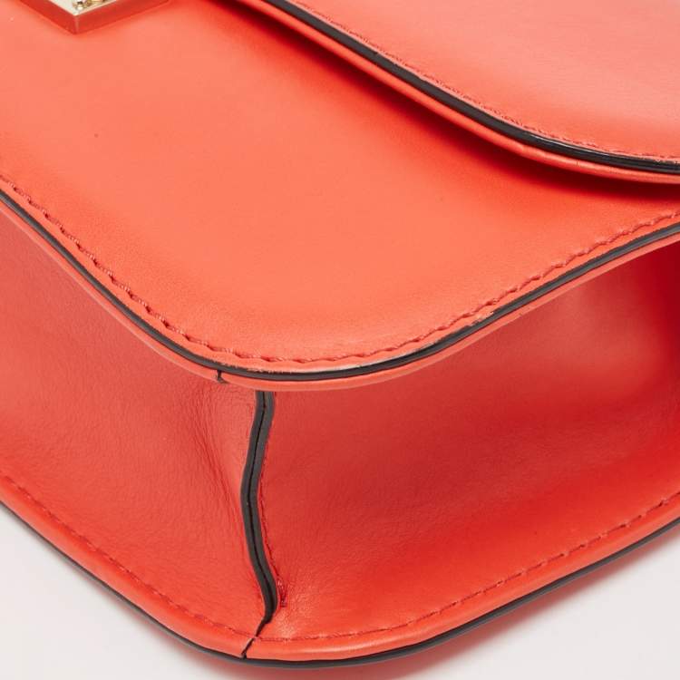 Pre Owned Valentino Red Leather Medium Rockstud Glam Lock Flap Bag