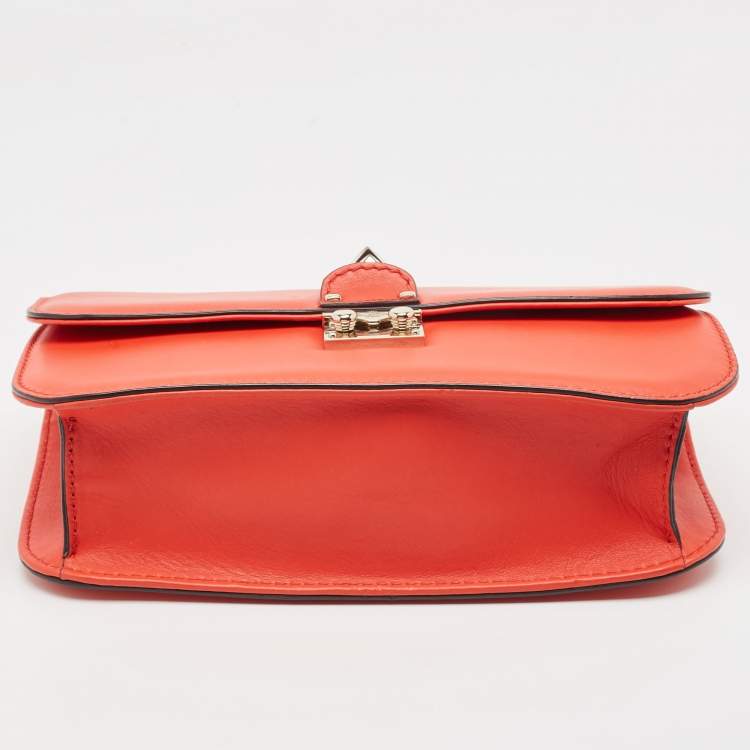 Pre Owned Valentino Red Leather Medium Rockstud Glam Lock Flap Bag