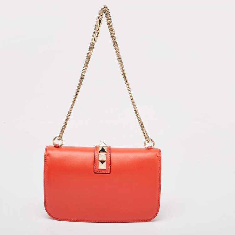 Pre Owned Valentino Red Leather Medium Rockstud Glam Lock Flap Bag