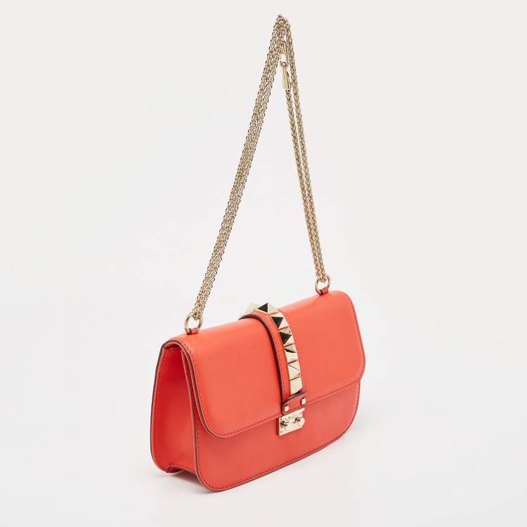 Pre Owned Valentino Red Leather Medium Rockstud Glam Lock Flap Bag