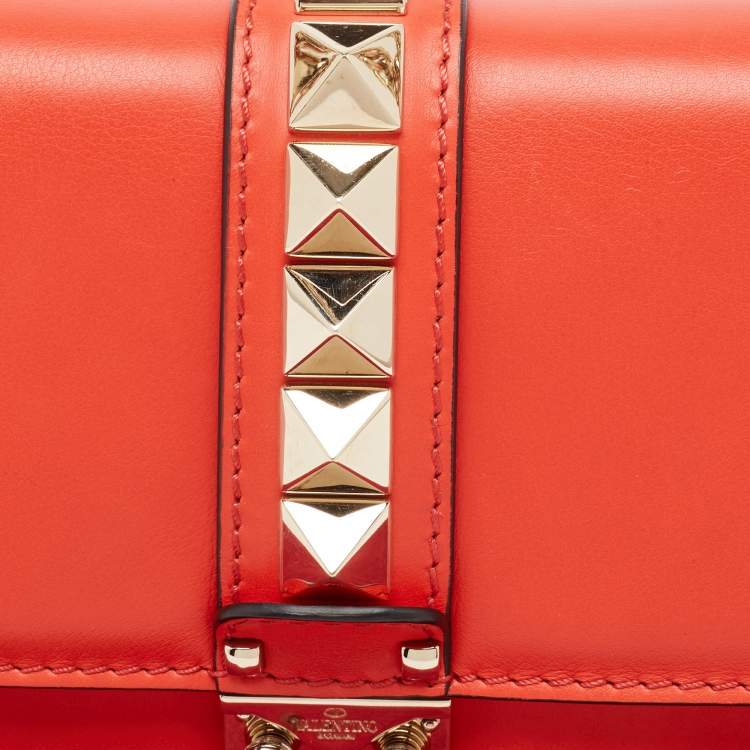 Pre Owned Valentino Red Leather Medium Rockstud Glam Lock Flap Bag