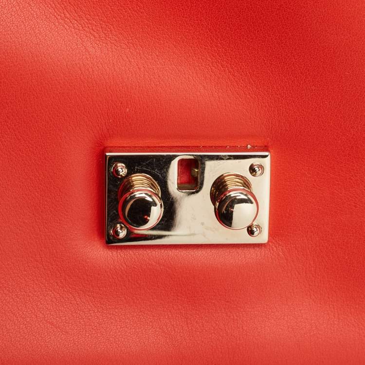 Pre Owned Valentino Red Leather Medium Rockstud Glam Lock Flap Bag