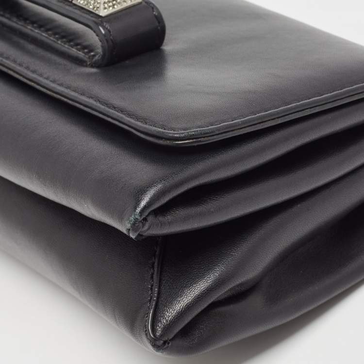 Pre Owned Valentino Black Leather Va Va Voom Crystals Clutch