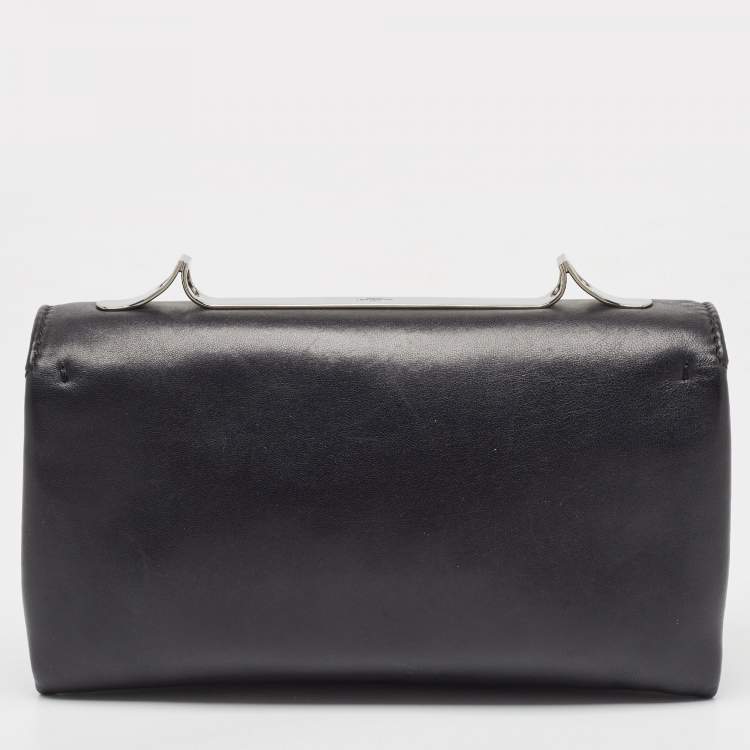 Pre Owned Valentino Black Leather Va Va Voom Crystals Clutch