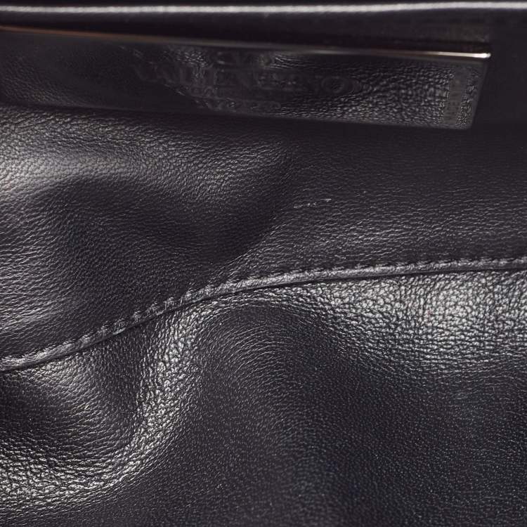 Pre Owned Valentino Black Leather Va Va Voom Crystals Clutch