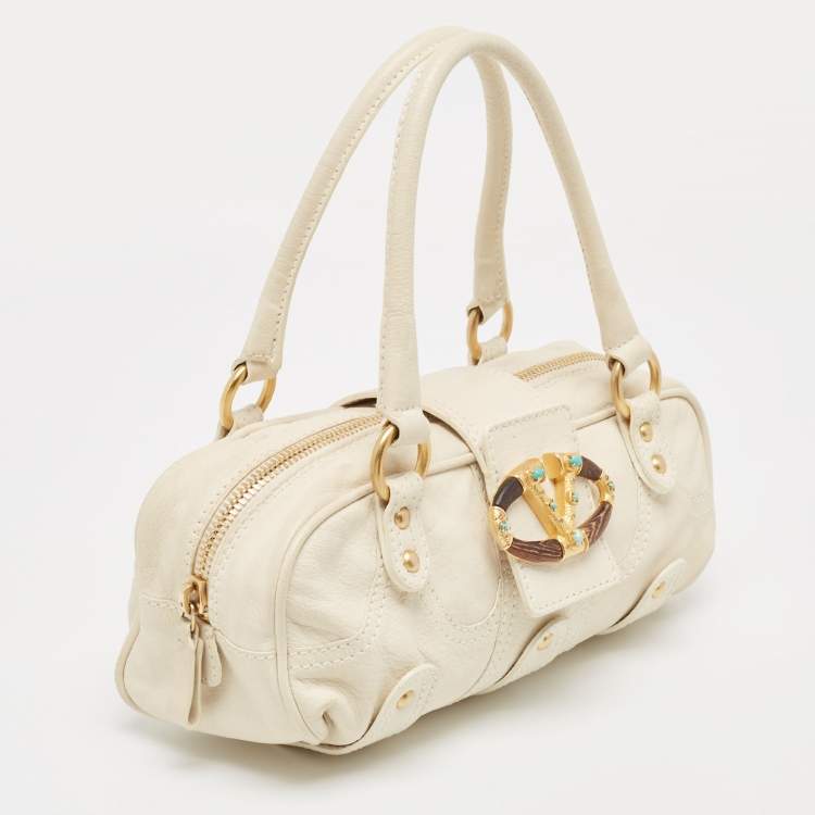 Pre Owned Valentino Off White Leather Mini Catch Satchel