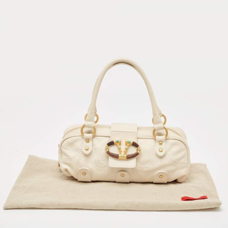 Pre Owned Valentino Off White Leather Mini Catch Satchel