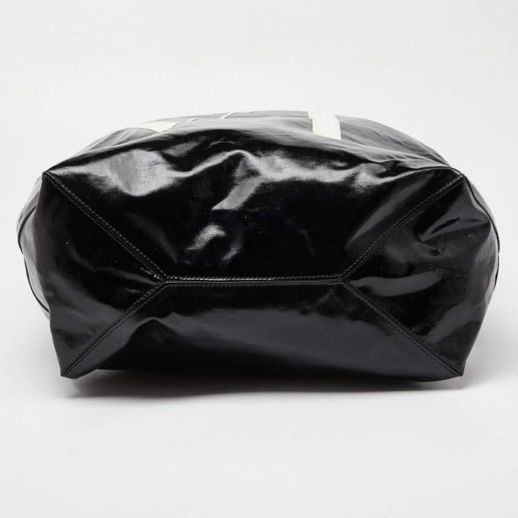 Pre Owned Valentino Black/White Coated Canvas VLTN Shopper Tote