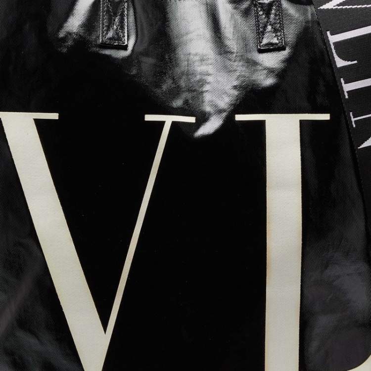 Pre Owned Valentino Black/White Coated Canvas VLTN Shopper Tote