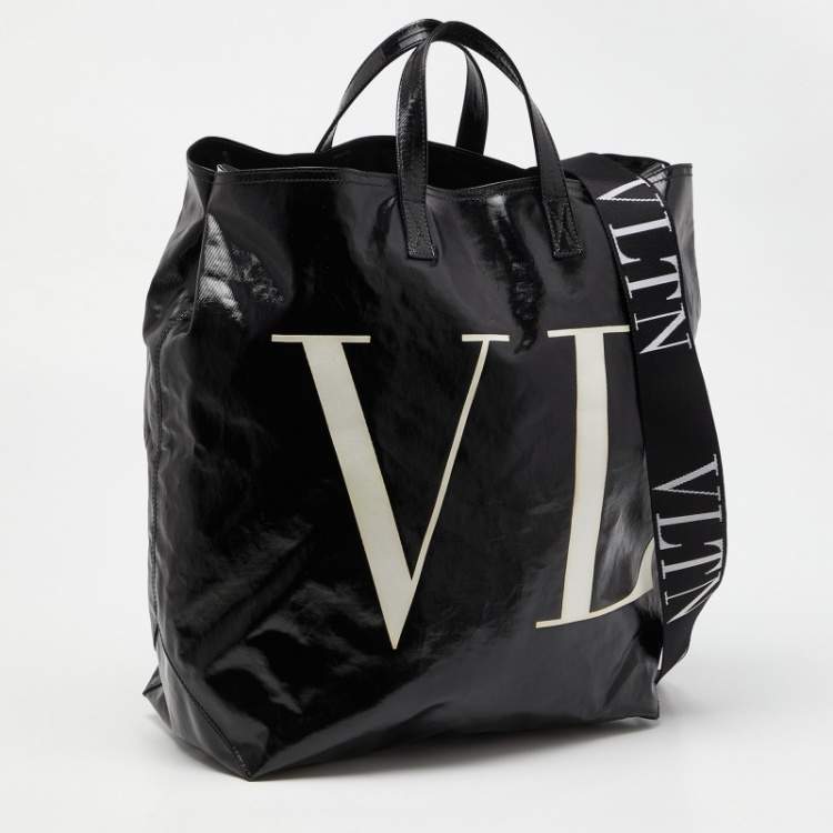 Pre Owned Valentino Black/White Coated Canvas VLTN Shopper Tote