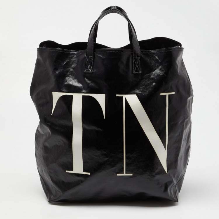 Pre Owned Valentino Black/White Coated Canvas VLTN Shopper Tote