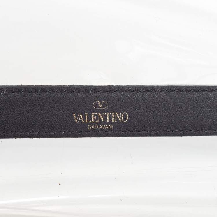 Pre Owned Valenitno Transparent/Black PVC and Leather VLTN Shopper Tote