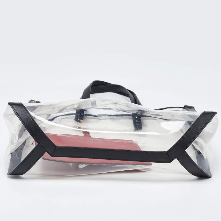 Pre Owned Valenitno Transparent/Black PVC and Leather VLTN Shopper Tote