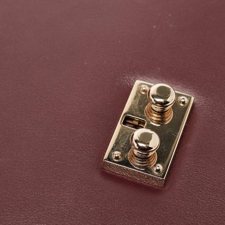 Pre Owned Valentino Burgundy Leather Medium Rockstud Glam Lock Flap Bag