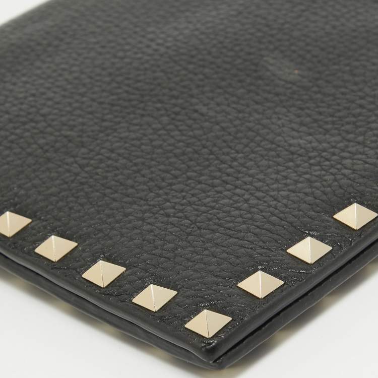 Pre Owned Valentino Black Leather Rockstud Flap Organizer Clutch