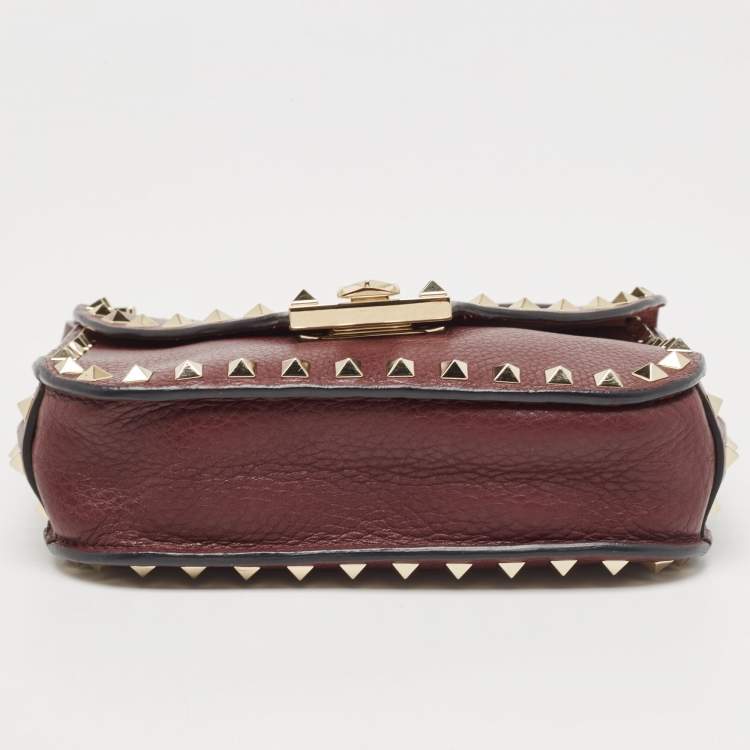 Pre Owned Valentino Burgundy Leather Rockstud Flap Crossbody Bag