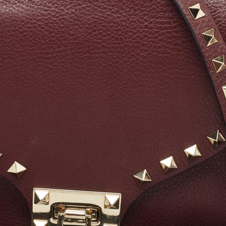 Pre Owned Valentino Burgundy Leather Rockstud Flap Crossbody Bag