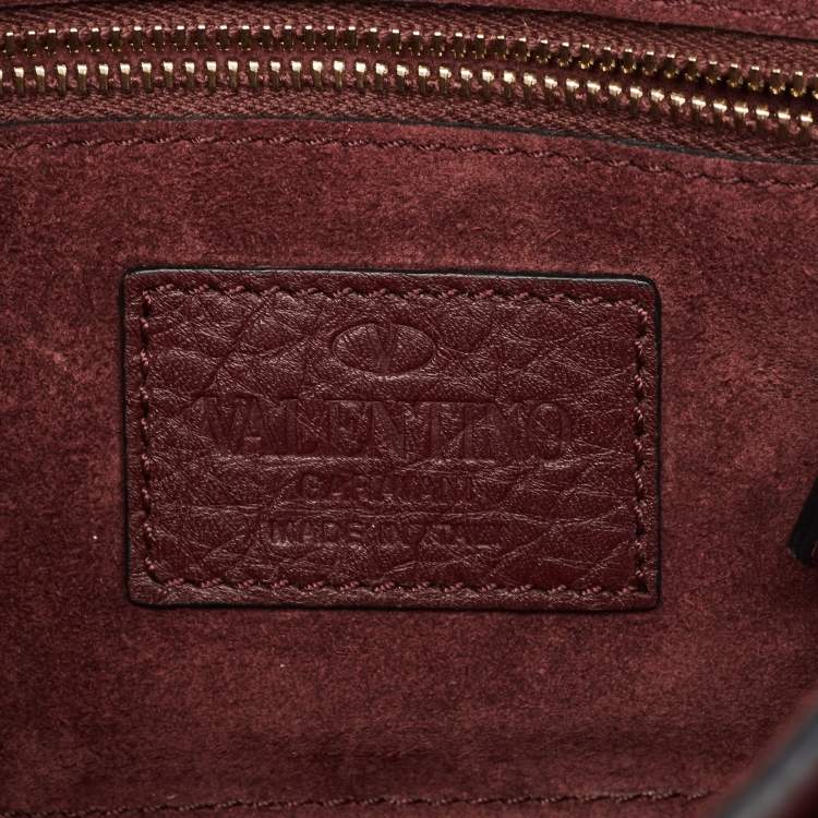 Pre Owned Valentino Burgundy Leather Rockstud Flap Crossbody Bag