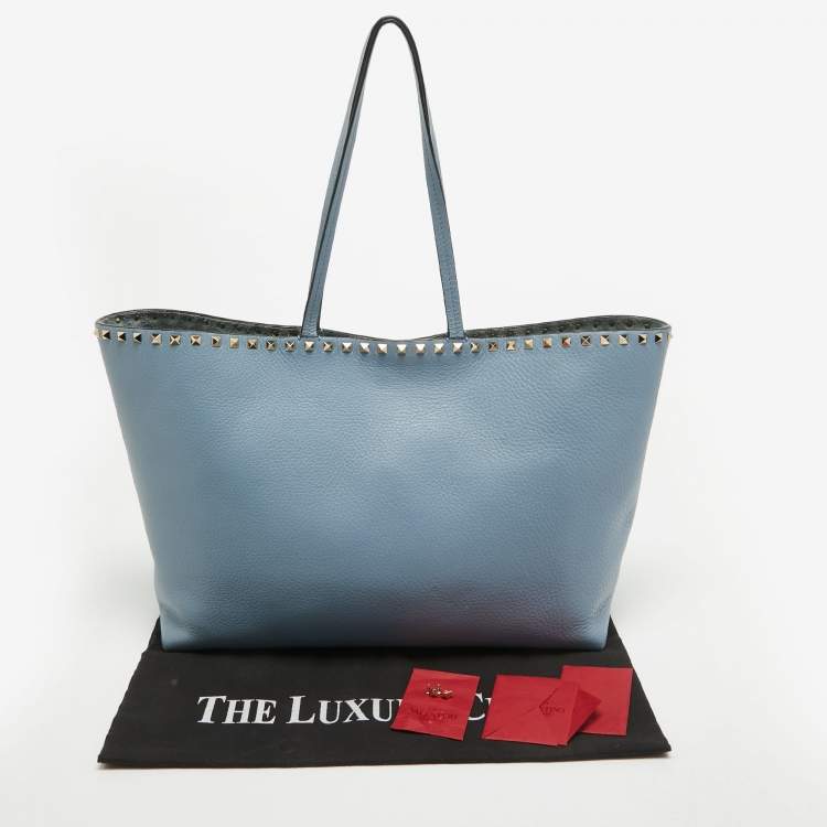 مملوكة مسبقًا Valentino Light Blue Leather Rockstud Tote