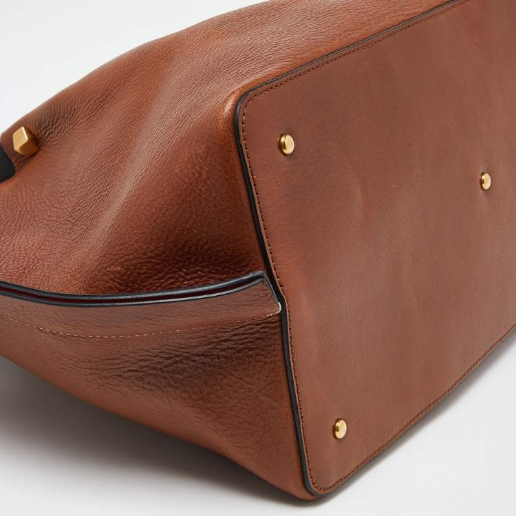 Pre Owned Valentino Brown/Black Leather Medium VLOGO Escape Tote