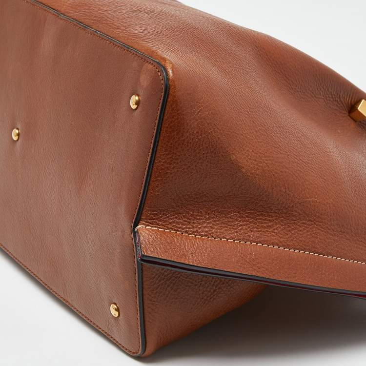 Pre Owned Valentino Brown/Black Leather Medium VLOGO Escape Tote